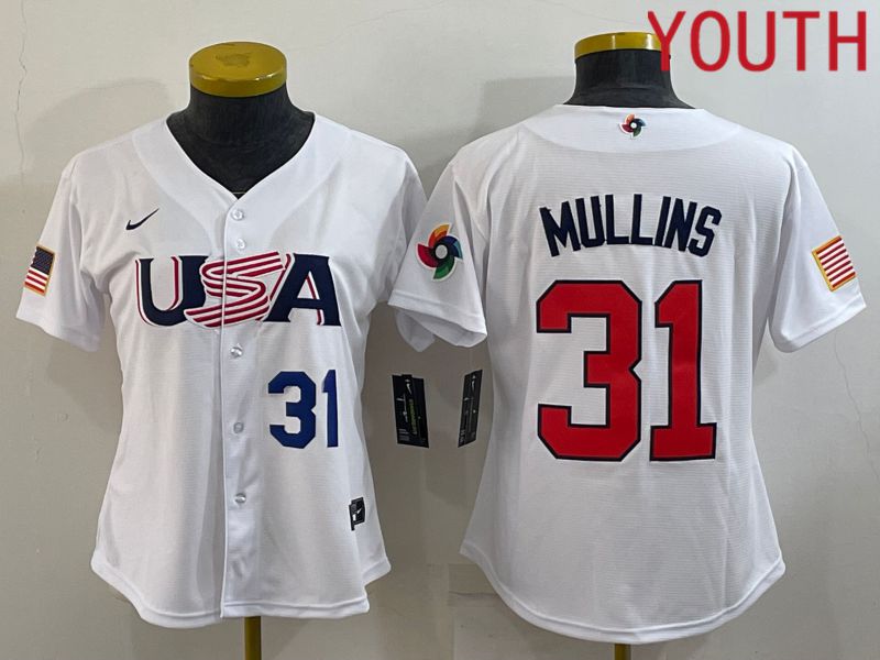Youth 2023 World Cub USA #31 Mullins White MLB Jersey3->youth mlb jersey->Youth Jersey
